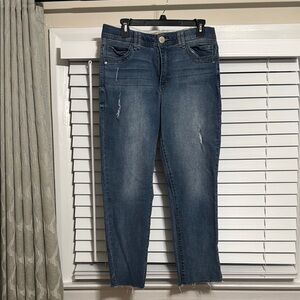 Democracy Blue Ankle Cropped Jeans with Distressed Details